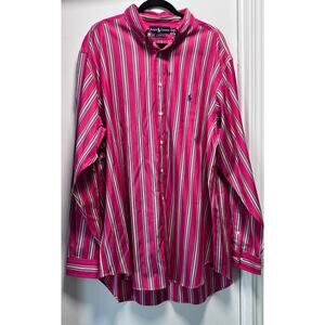 ✨Vintage Ralph Lauren Men XXL Classic Fit Striped Button Down Shirt Pink Cotton